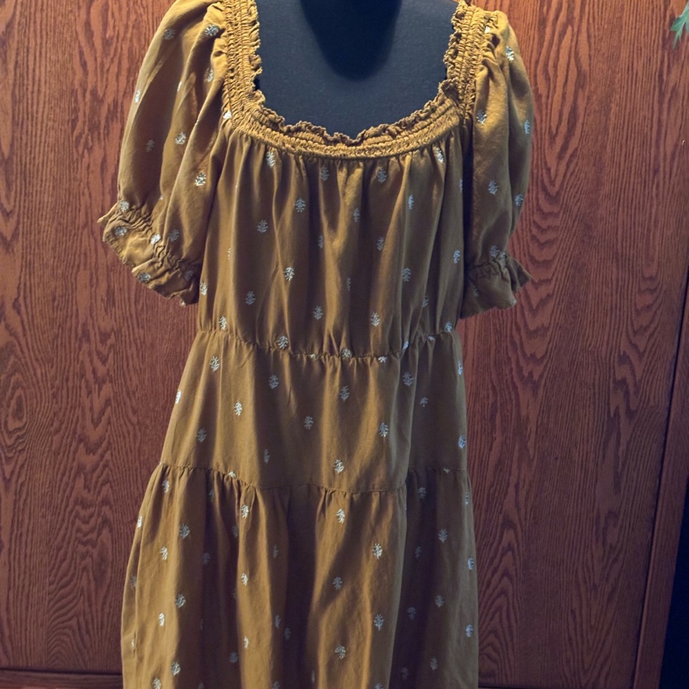 Elegant Mustard Dress with Floral Accents